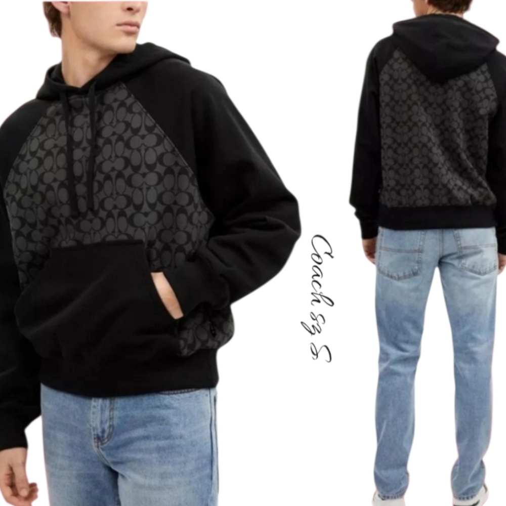 NWT Coach Black Signature Logo Cotton Hoodie Sz S - Picture 2 of 13